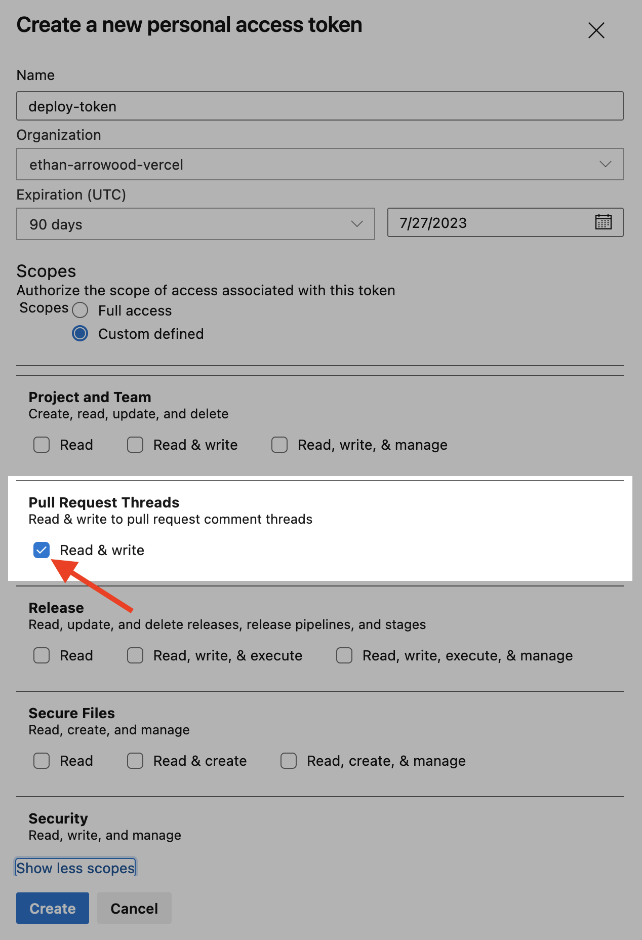 Azure DevOps Pull Request Threads permission